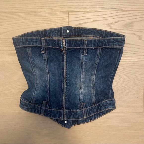 Zara Corset Style Dark Wash Denim Top - Picture 3 of 4